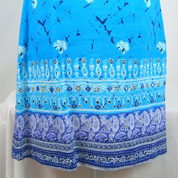 Blue Shift Sleeveless Dress Embroidered with Mirrored Squares Med Urban Safari - Picture 3 of 6